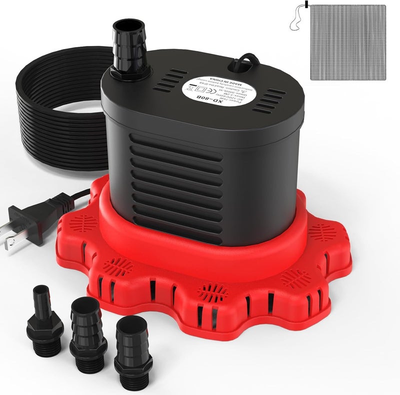 AgiiMan Pool Cover Pump Above Ground - 850 GPH Submersible Water Pump for Pool Draining, Portable Small Sump Pumps with 16' Drainage Hose and 25' Power Cord, 3 Adapters, Black - Image 1